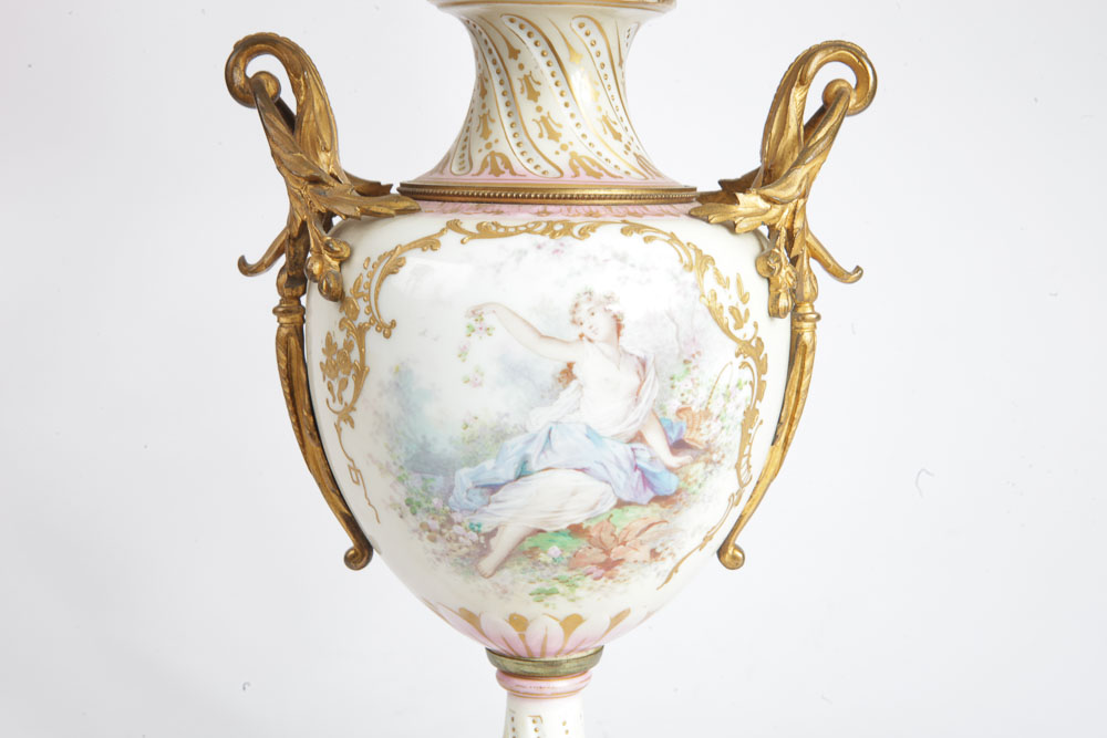 Vintage Bisque Porcelain Tea Set Lamp and Urn Lamp