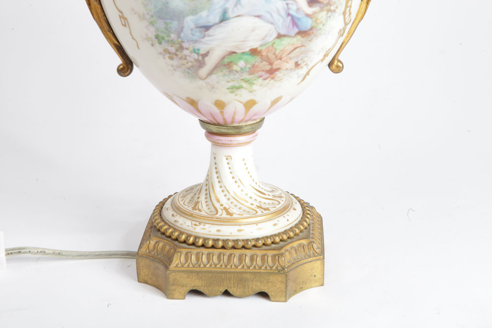 Vintage Bisque Porcelain Tea Set Lamp and Urn Lamp