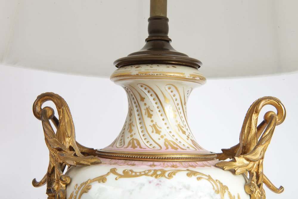 Vintage Bisque Porcelain Tea Set Lamp and Urn Lamp