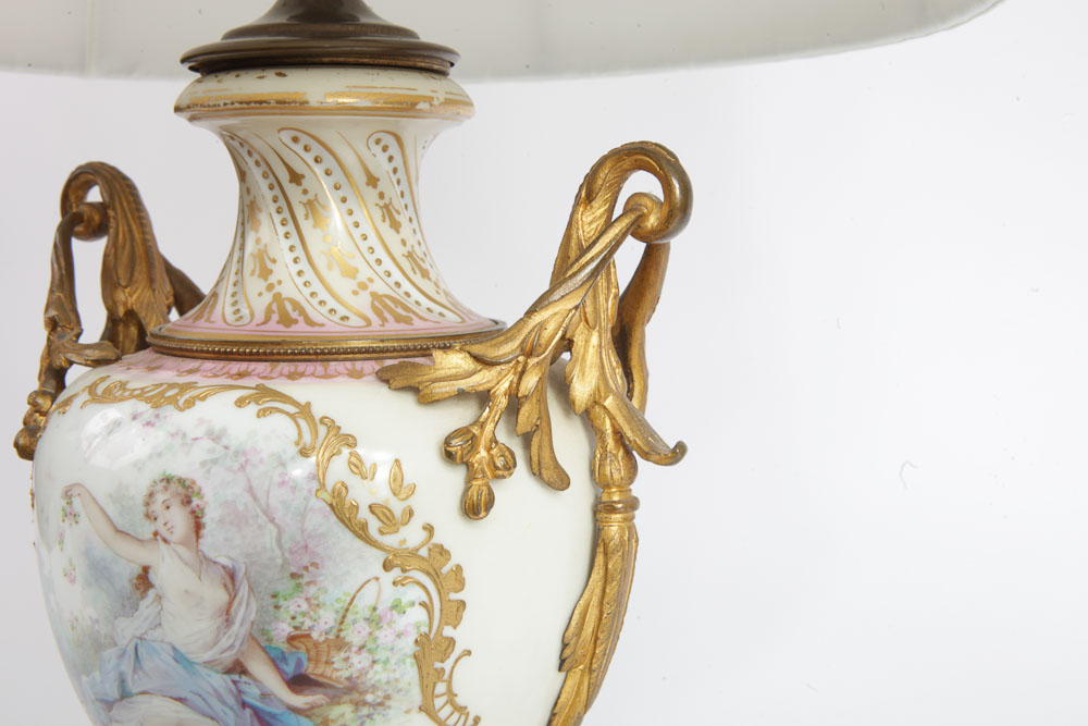 Vintage Bisque Porcelain Tea Set Lamp and Urn Lamp