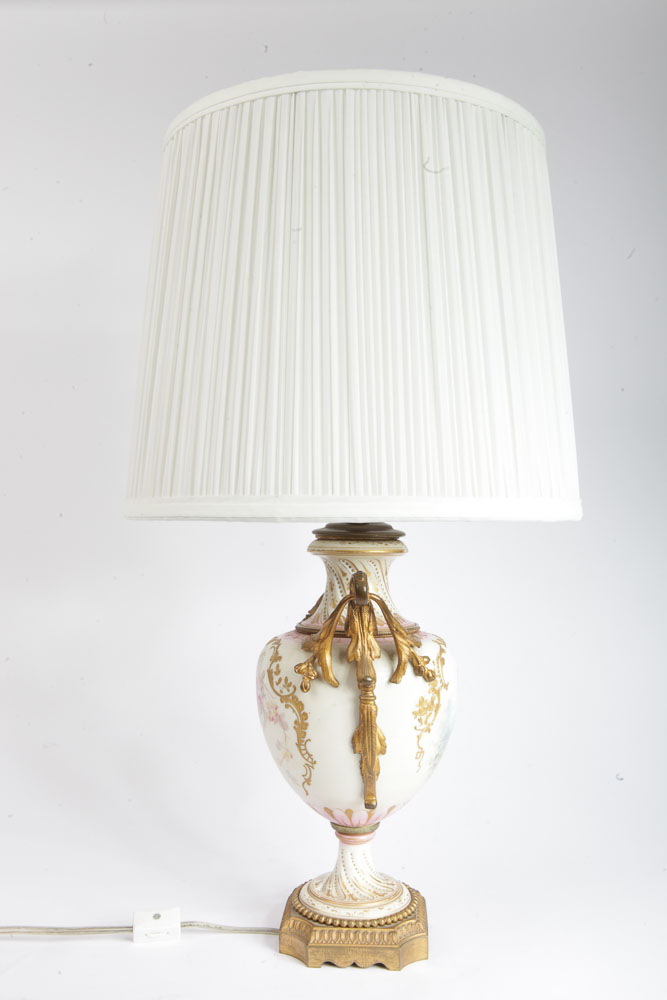 Vintage Bisque Porcelain Tea Set Lamp and Urn Lamp