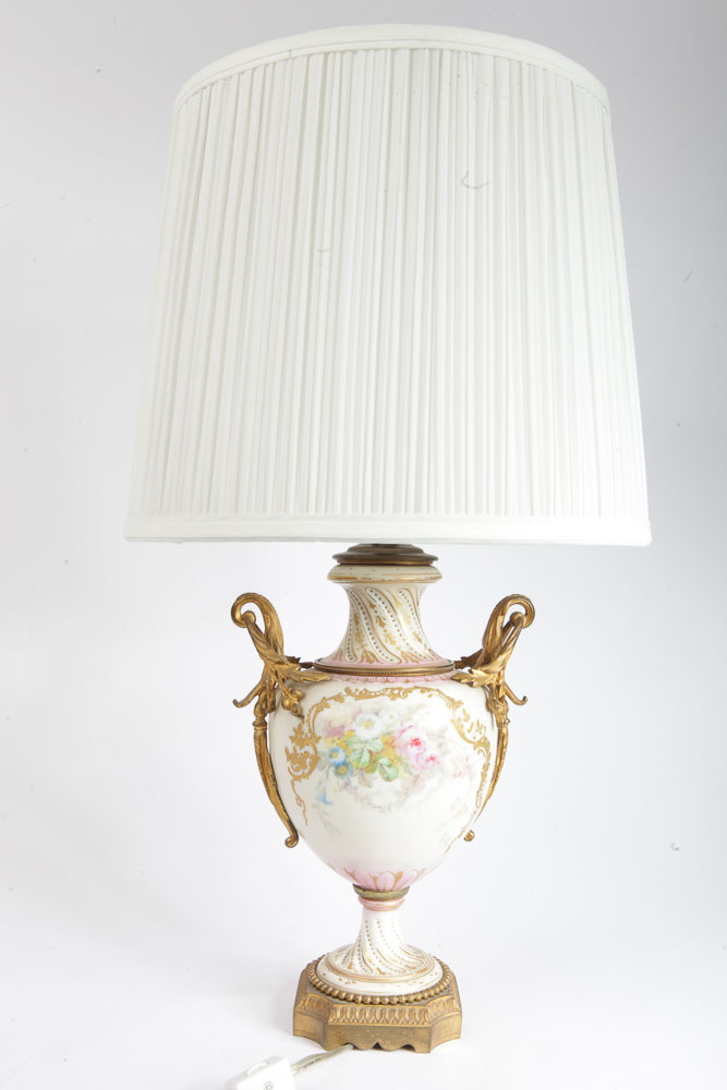 Vintage Bisque Porcelain Tea Set Lamp and Urn Lamp