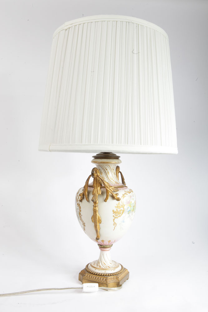 Vintage Bisque Porcelain Tea Set Lamp and Urn Lamp