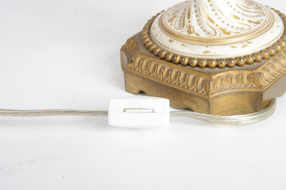 Vintage Bisque Porcelain Tea Set Lamp and Urn Lamp