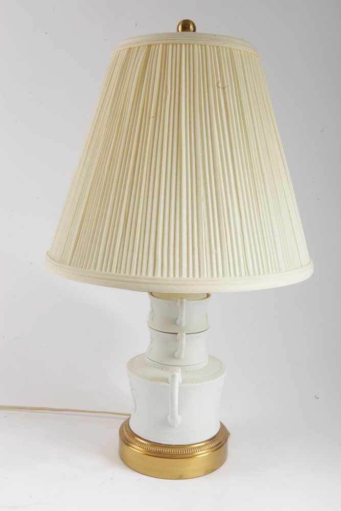 Vintage Bisque Porcelain Tea Set Lamp and Urn Lamp