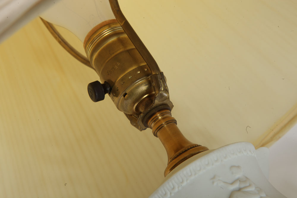 Vintage Bisque Porcelain Tea Set Lamp and Urn Lamp