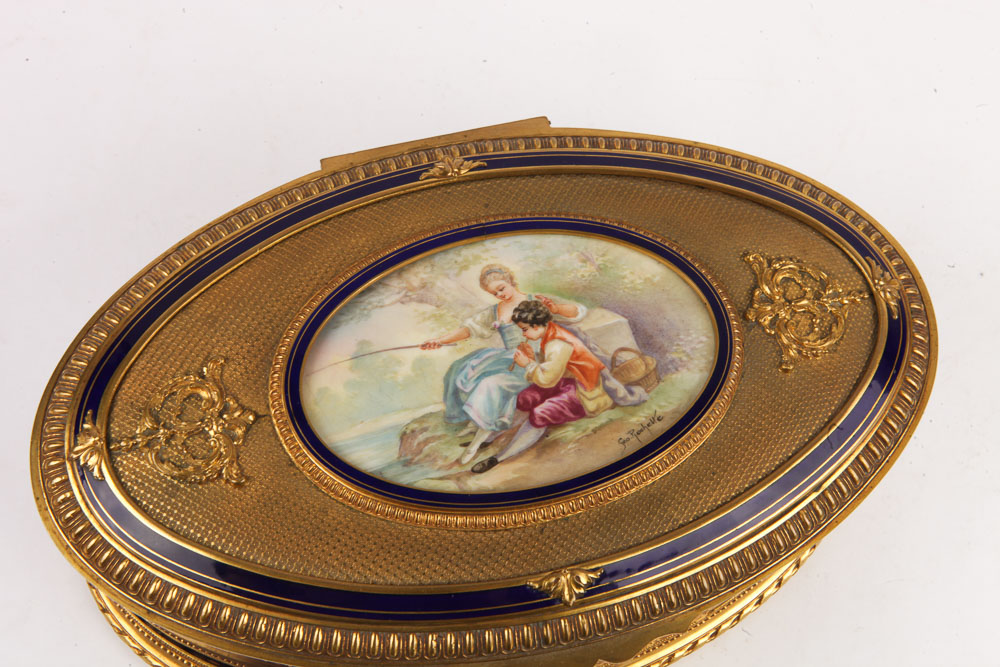 Sevres French Porcelain Hand-Painted Figural Vanity Box