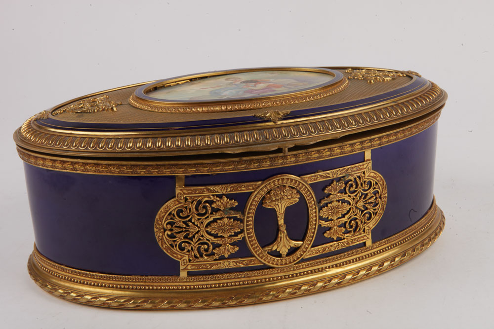 Sevres French Porcelain Hand-Painted Figural Vanity Box