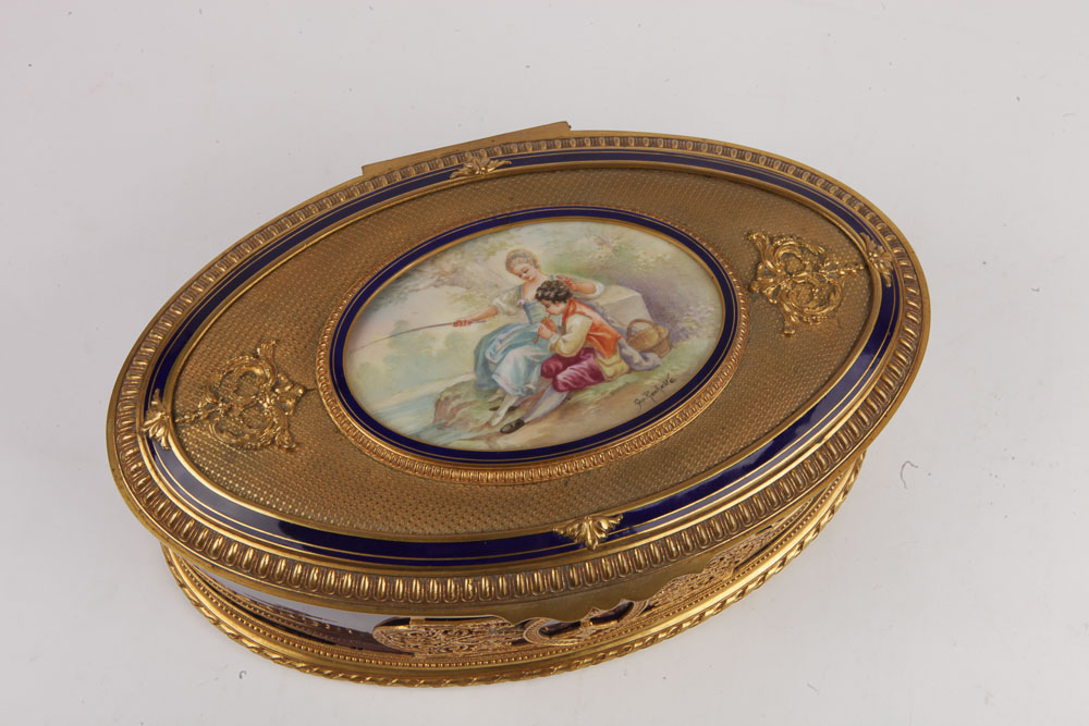 Sevres French Porcelain Hand-Painted Figural Vanity Box