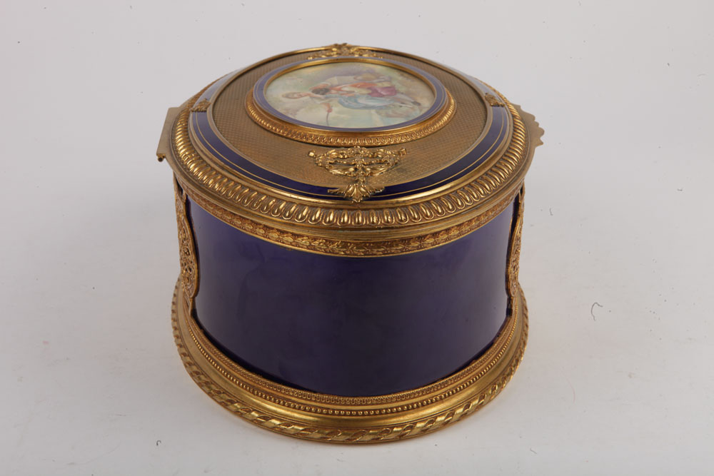 Sevres French Porcelain Hand-Painted Figural Vanity Box