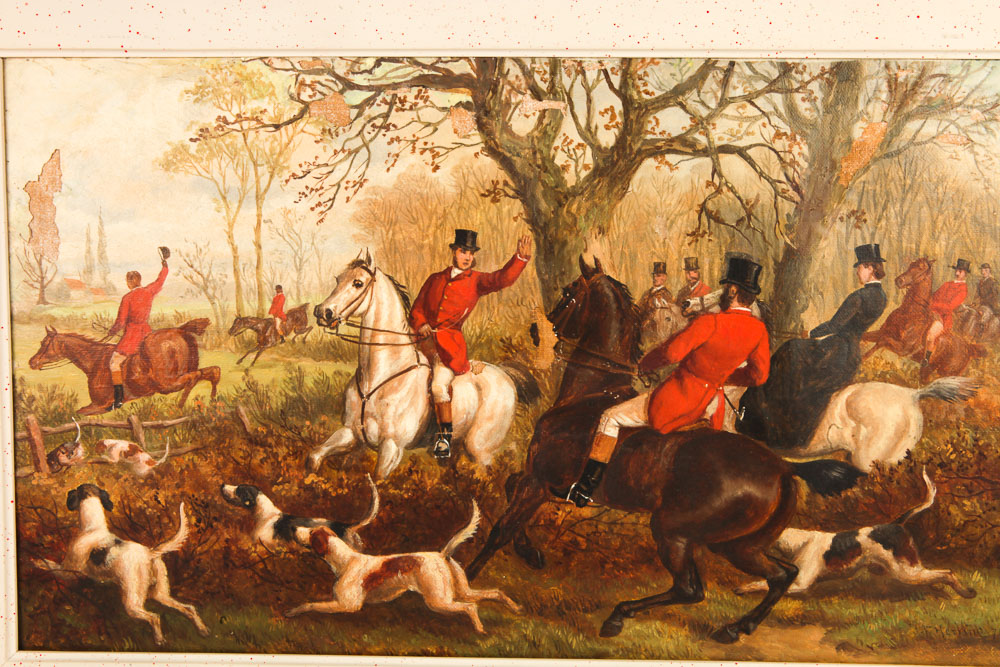J. F. Herring Oil Painting of Fox Hunting Scene