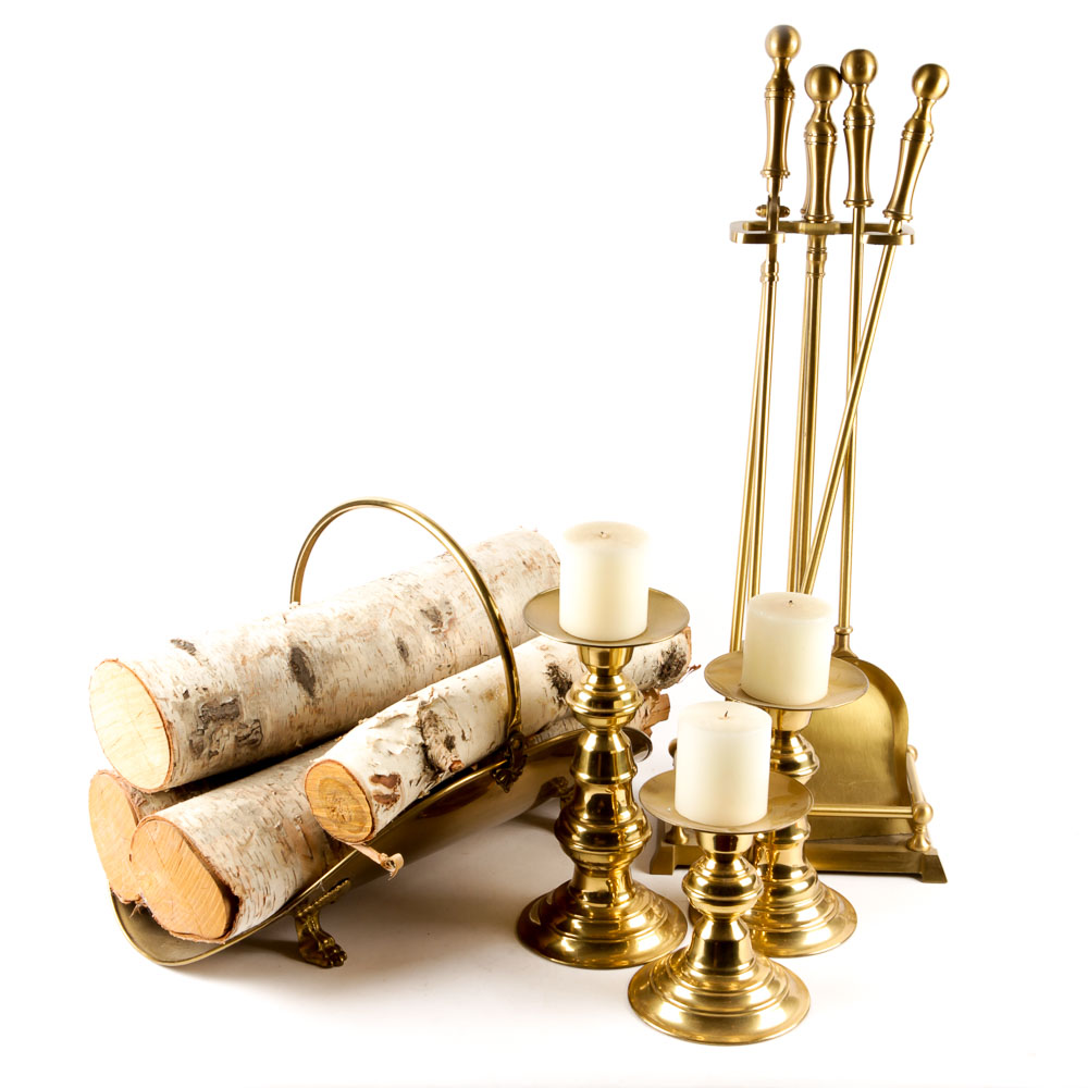 Claw Foot Log Holder and Other Brass Fireplace Accessories