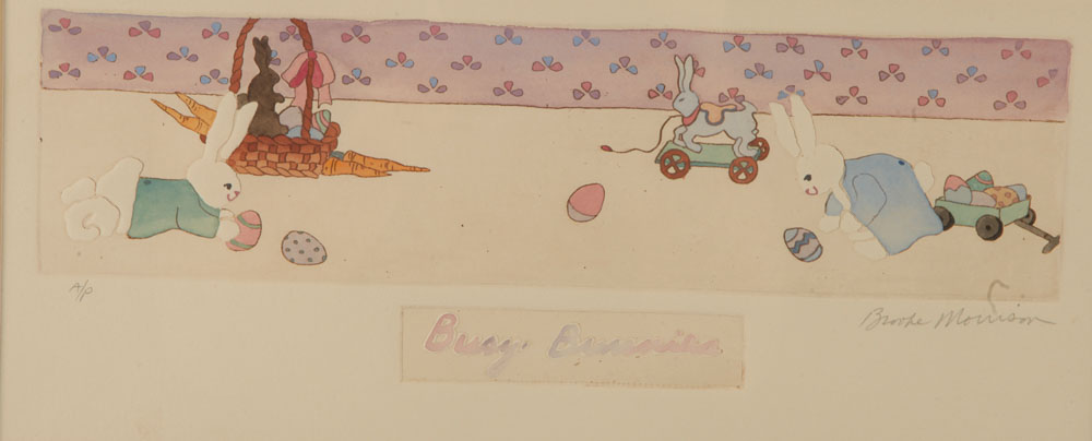 Brooke Morrison Artist's Proof Etching on Paper "Busy Bunnies"