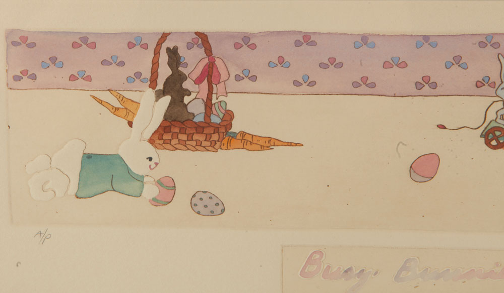 Brooke Morrison Artist's Proof Etching on Paper "Busy Bunnies"