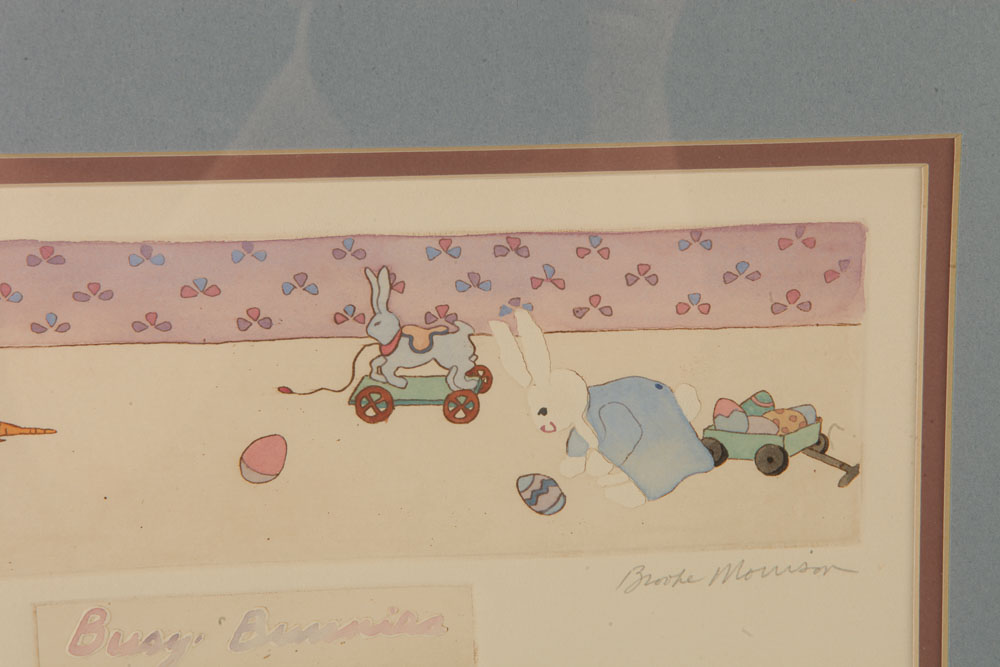 Brooke Morrison Artist's Proof Etching on Paper "Busy Bunnies"