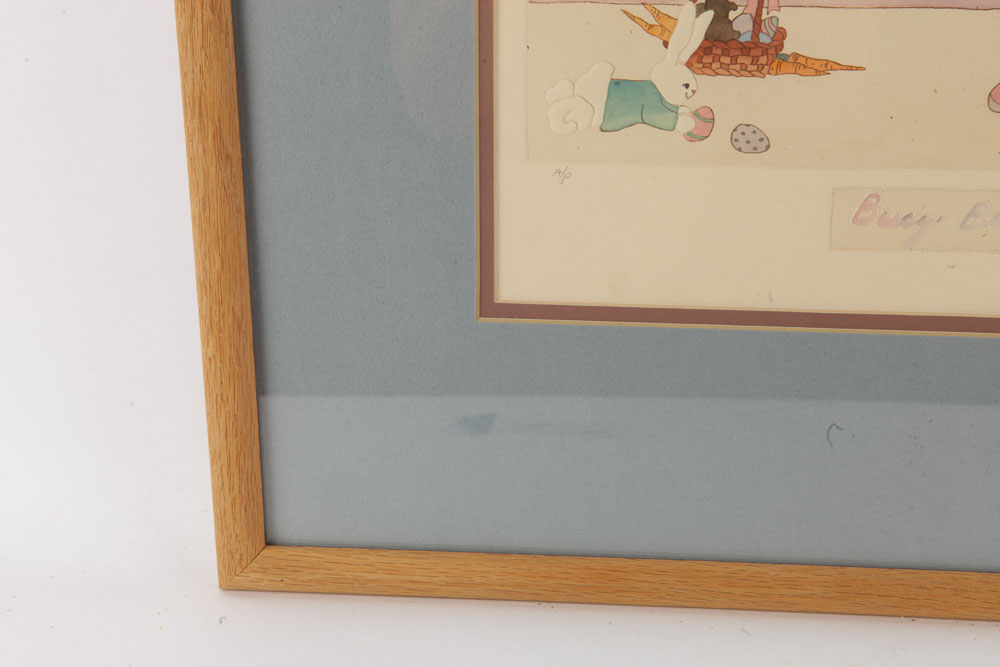 Brooke Morrison Artist's Proof Etching on Paper "Busy Bunnies"