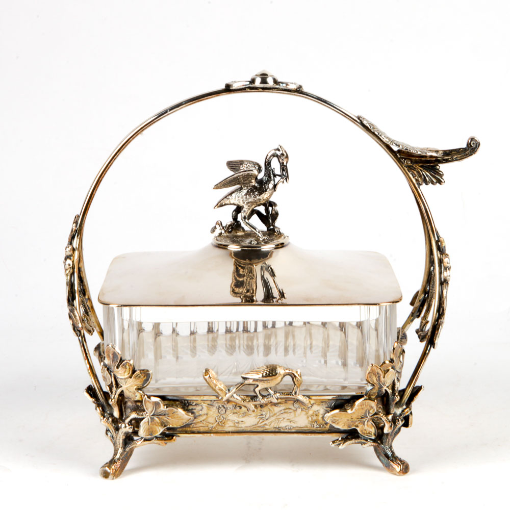 Ornate Silver Plate and Glass Centerpiece Bon Bon Dish