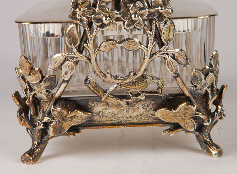 Ornate Silver Plate and Glass Centerpiece Bon Bon Dish