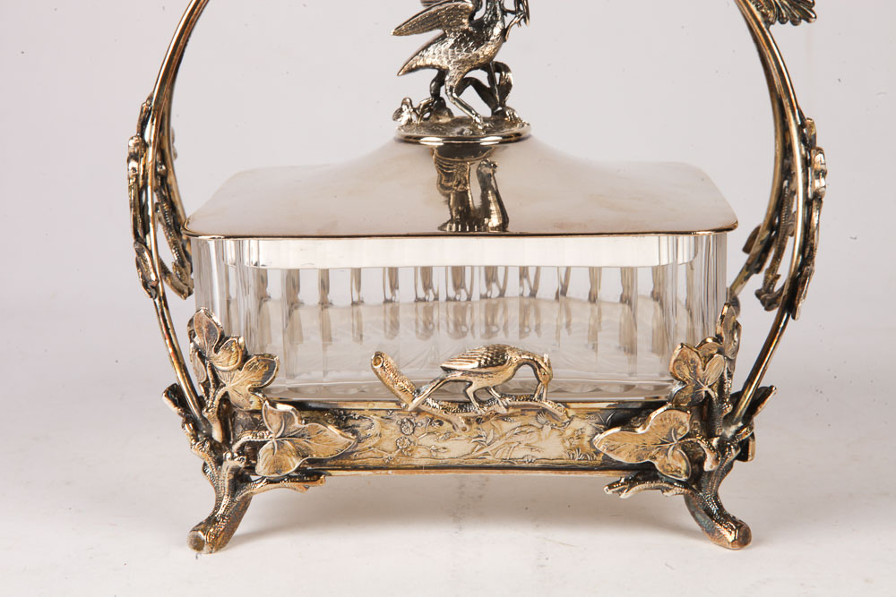 Ornate Silver Plate and Glass Centerpiece Bon Bon Dish