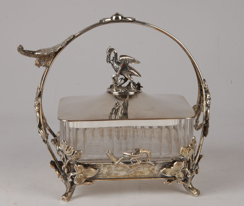 Ornate Silver Plate and Glass Centerpiece Bon Bon Dish