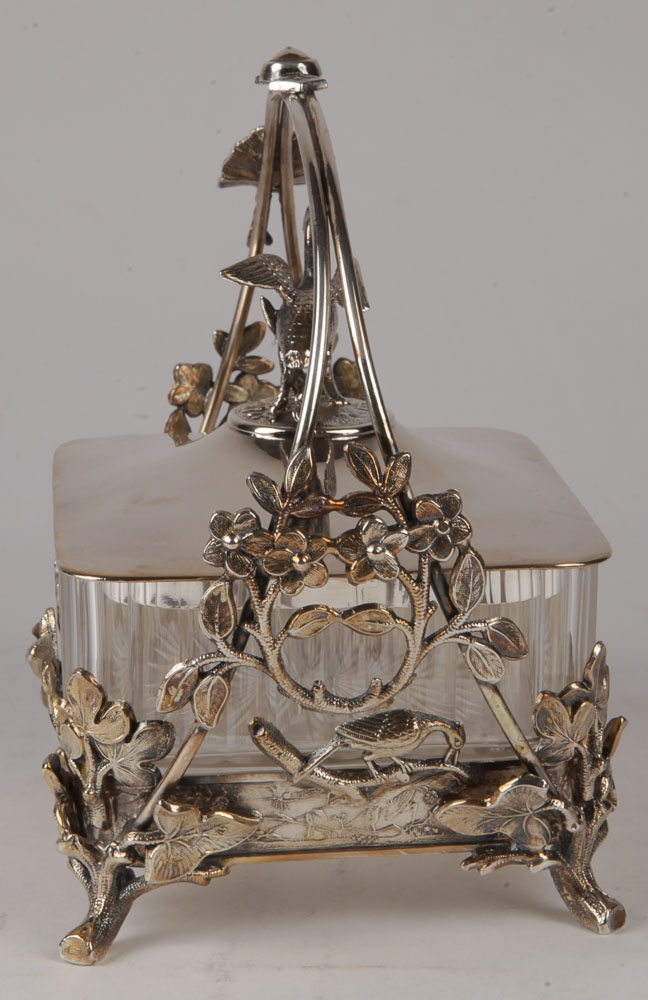 Ornate Silver Plate and Glass Centerpiece Bon Bon Dish