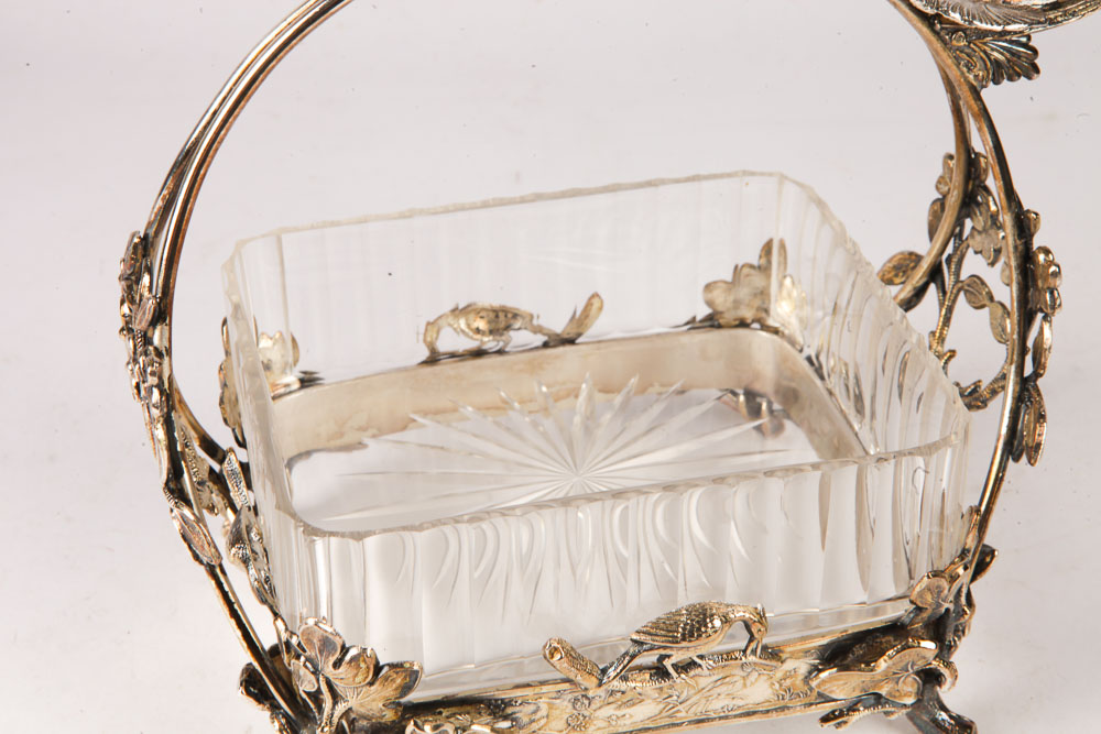 Ornate Silver Plate and Glass Centerpiece Bon Bon Dish