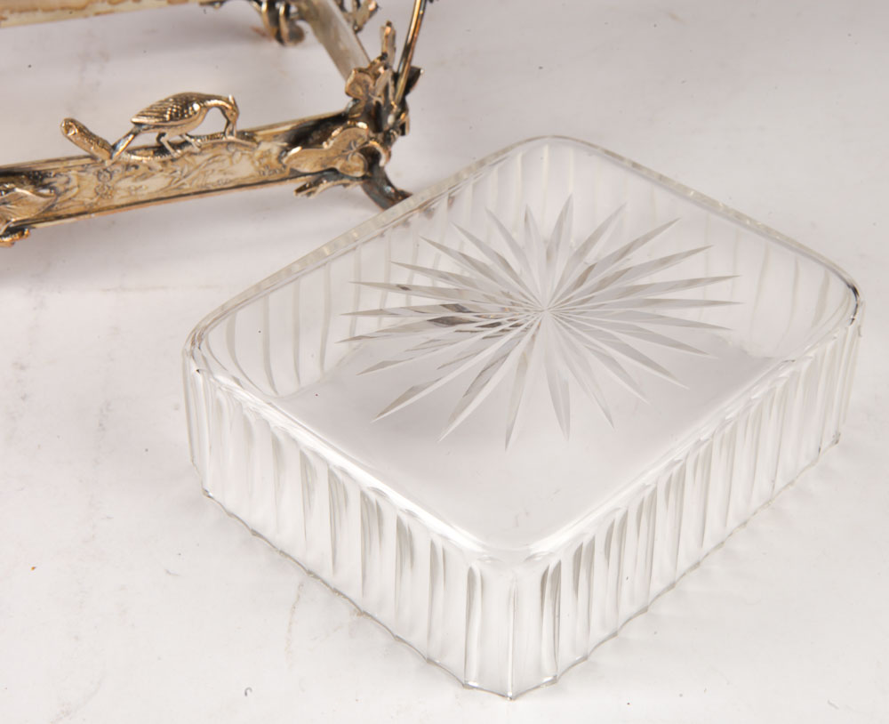 Ornate Silver Plate and Glass Centerpiece Bon Bon Dish