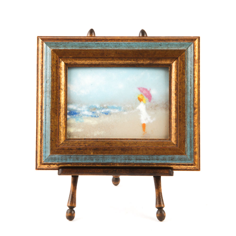 Miniature Enamel Painting of Figural Beach Scene