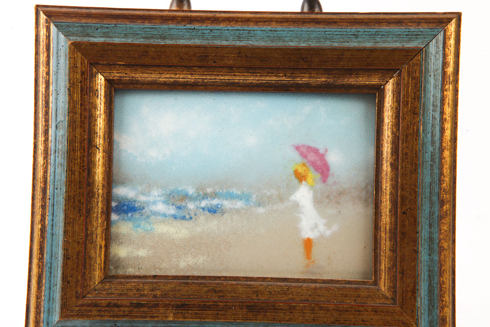 Miniature Enamel Painting of Figural Beach Scene
