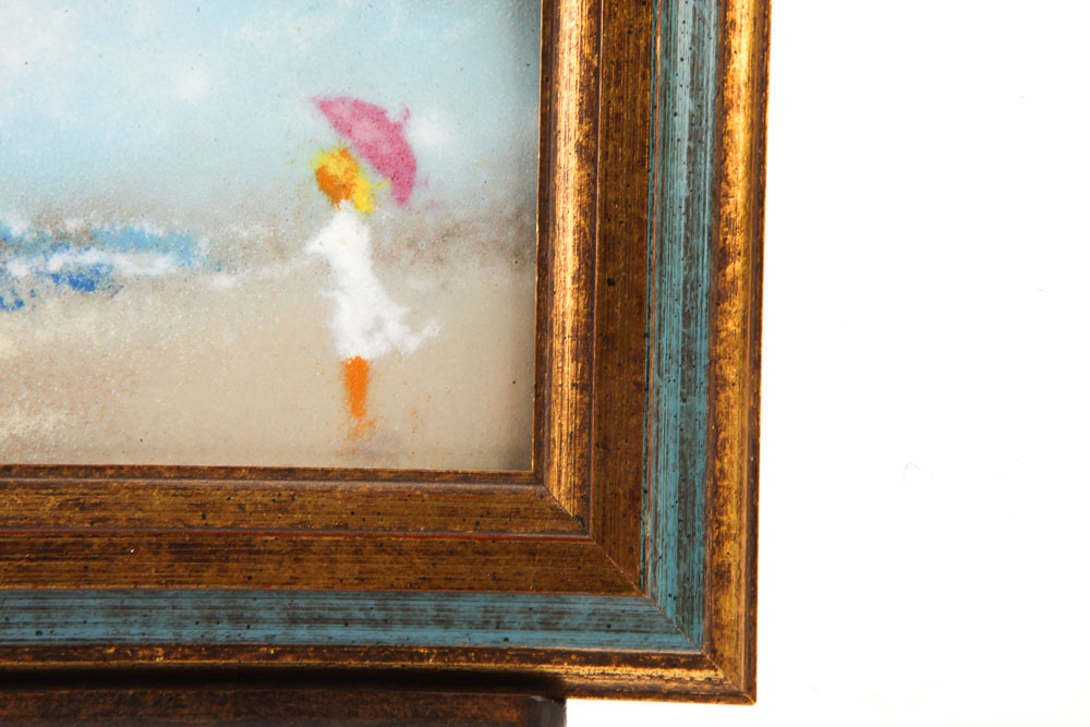 Miniature Enamel Painting of Figural Beach Scene