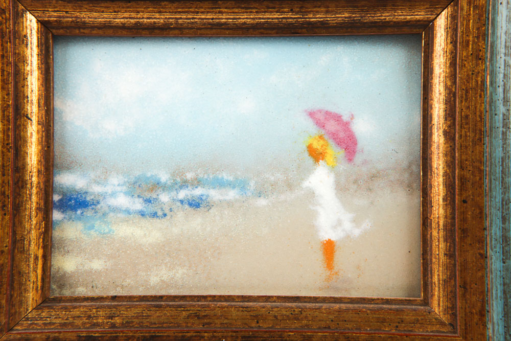 Miniature Enamel Painting of Figural Beach Scene