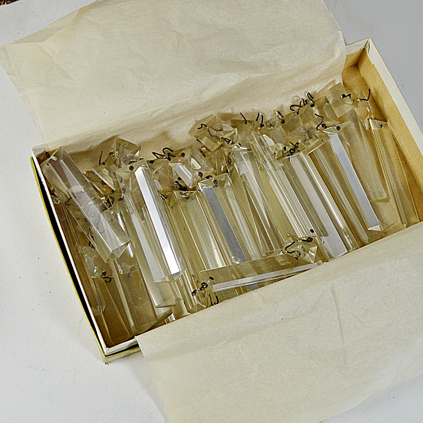 Box of Antique Crystal Faceted Prisms