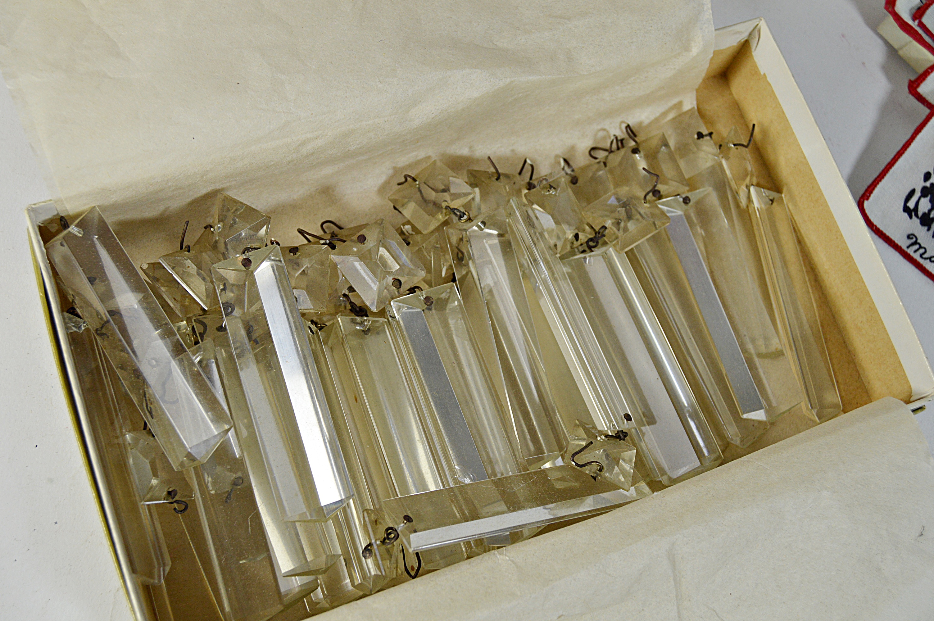 Box of Antique Crystal Faceted Prisms