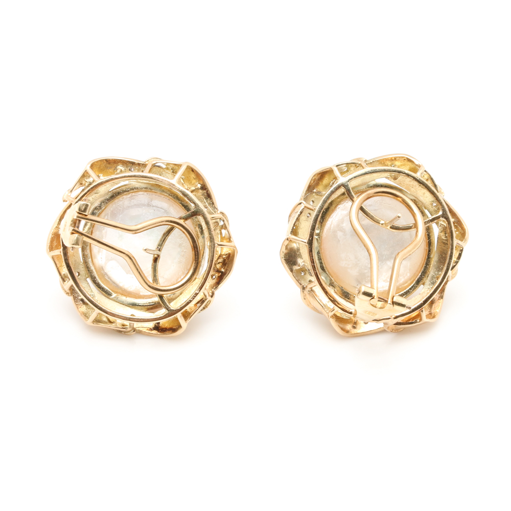 14K and 18K Yellow Gold Cultured Pearl and Diamond Earrings