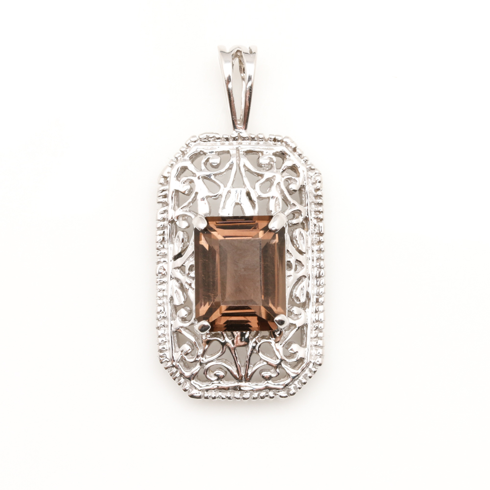 14K White Gold Smoky Quartz Pendant