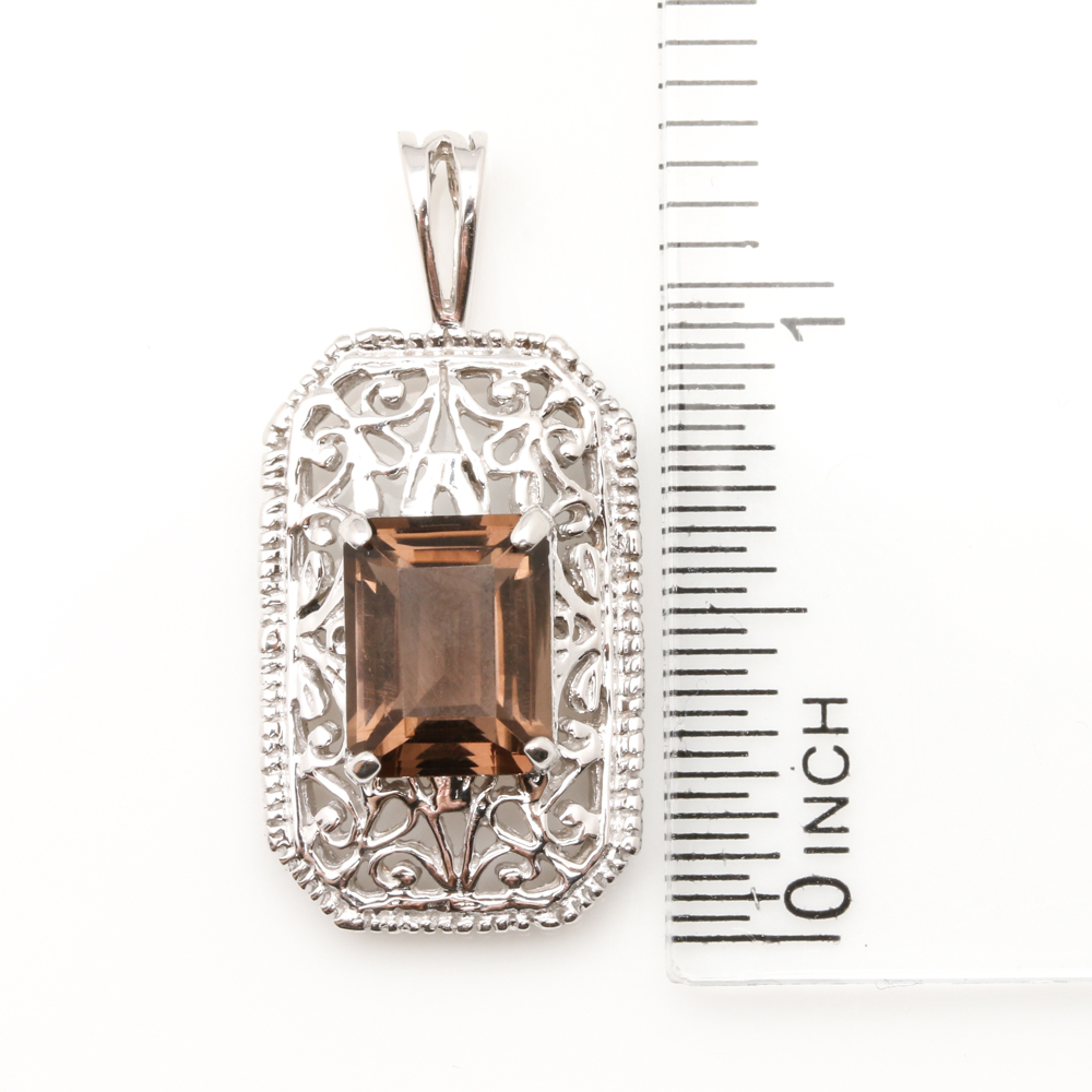 14K White Gold Smoky Quartz Pendant