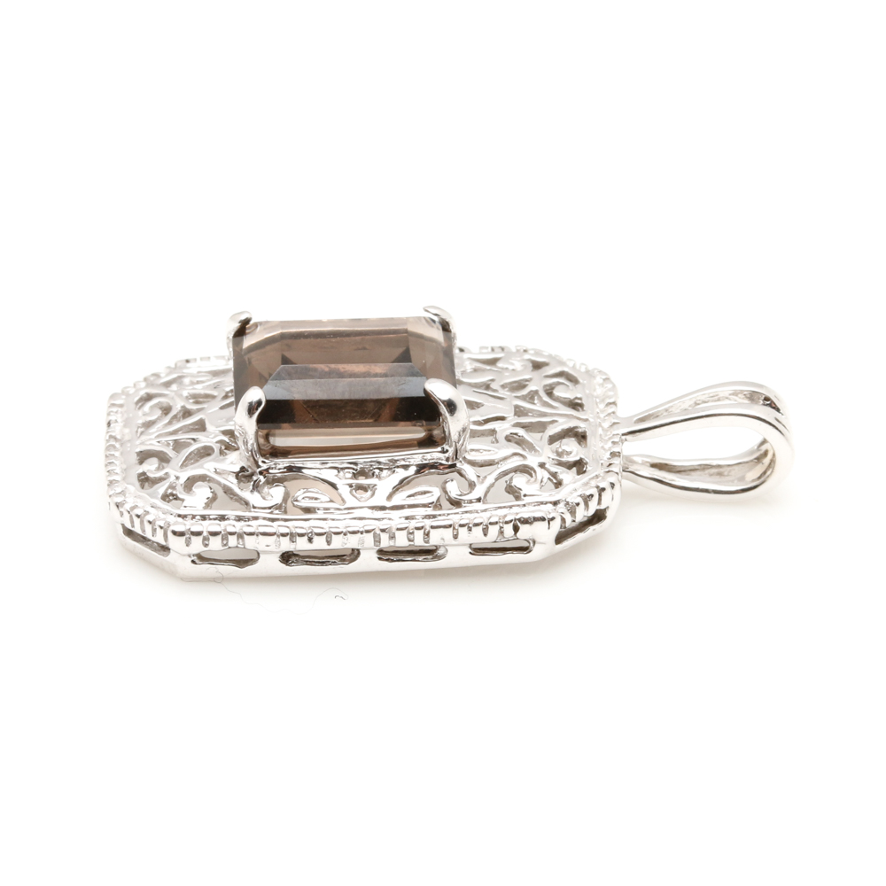 14K White Gold Smoky Quartz Pendant