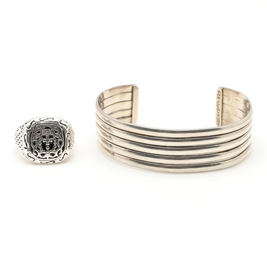 Sterling Silver Cuff Bracelet and Ring
