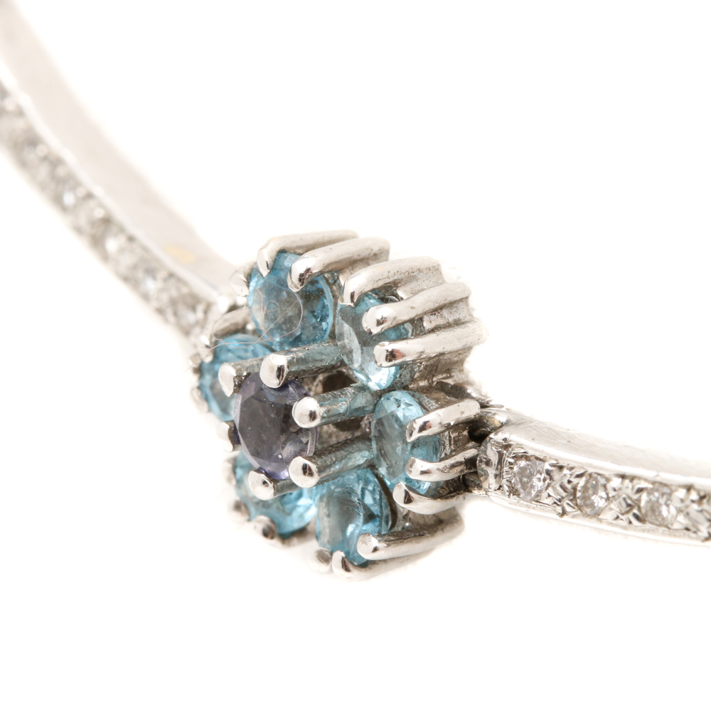 18K White Gold Blue Topaz, Iolite and Diamond Necklace