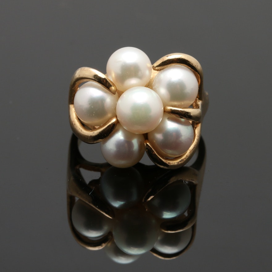 14K Yellow Gold Cultured Pearl Cluster Ring
