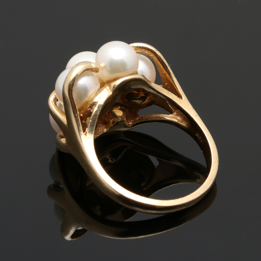14K Yellow Gold Cultured Pearl Cluster Ring