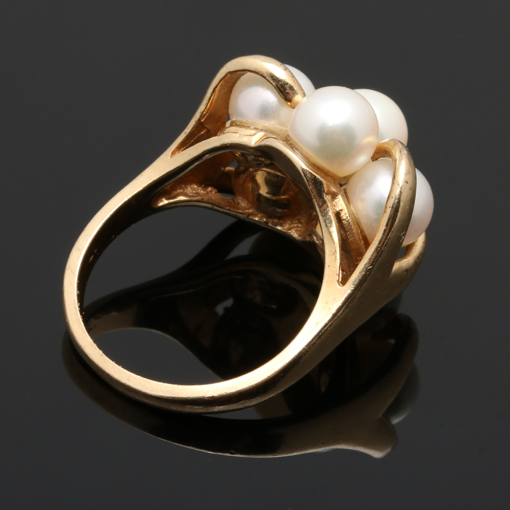 14K Yellow Gold Cultured Pearl Cluster Ring