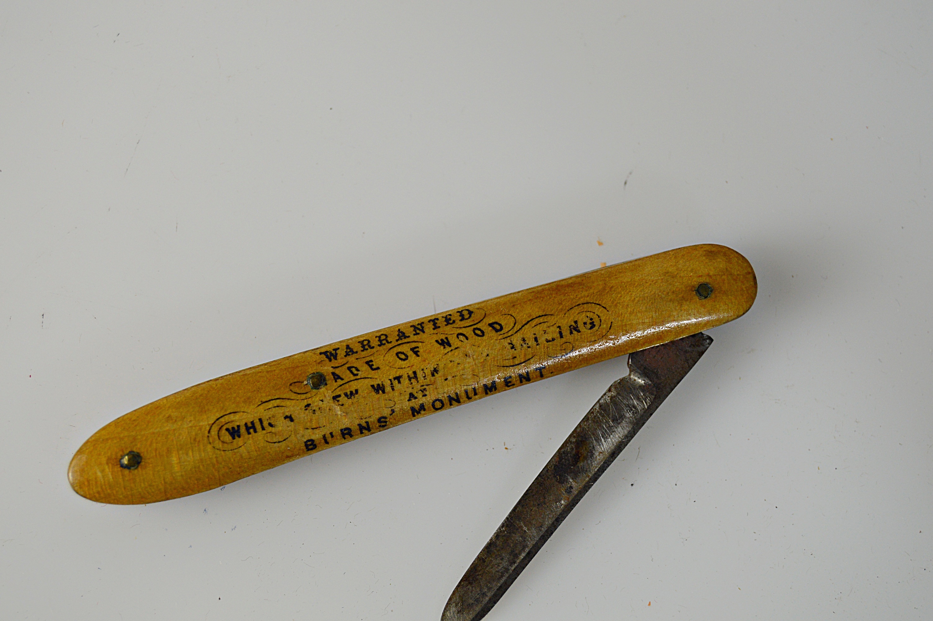 Vintage Wooden Burns' Monument Pocket Knife