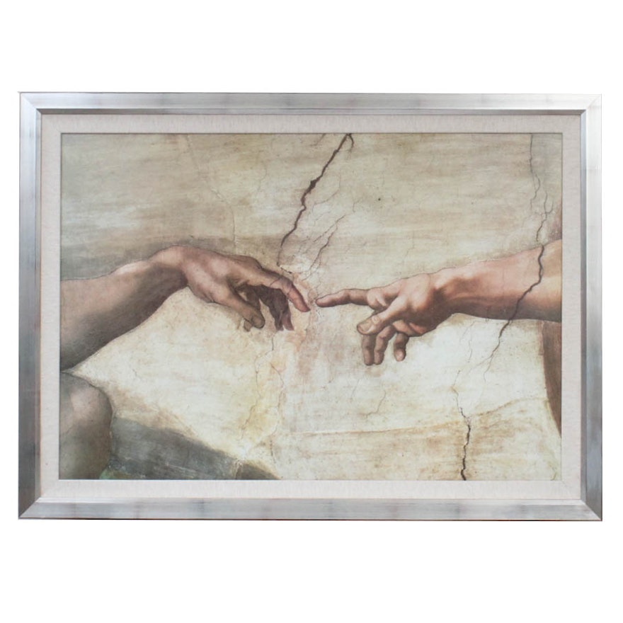 Offset Lithograph on Canvas After Michelangelo's "The Creation of Adam"