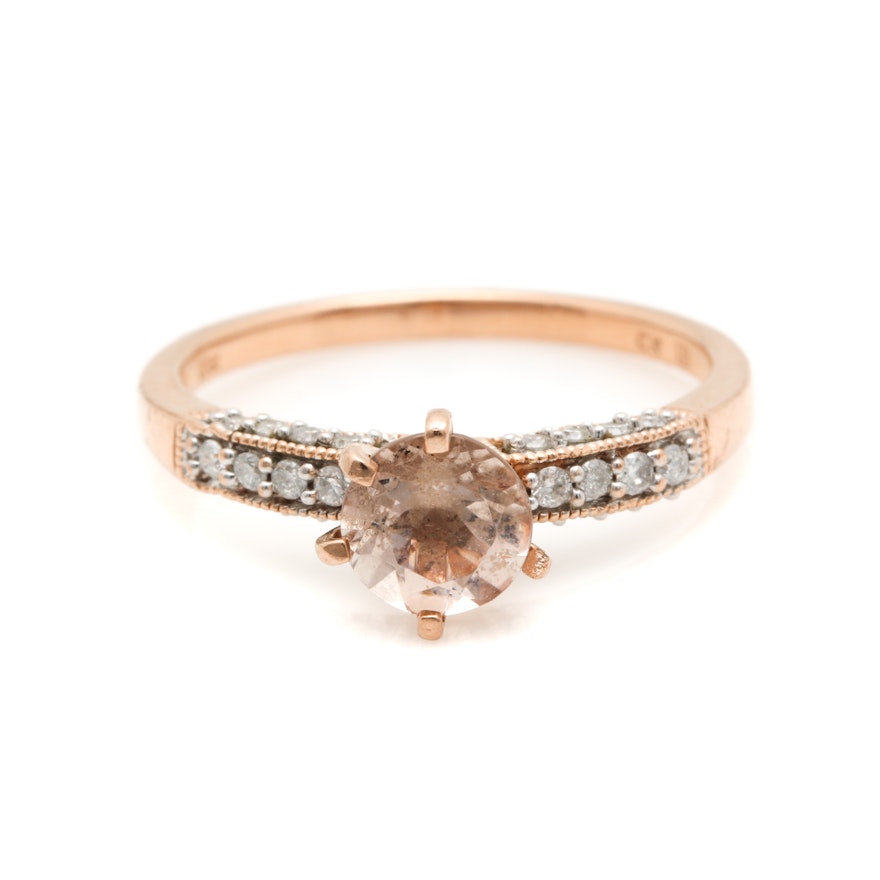 10K Rose Gold Morganite and Diamond Ring