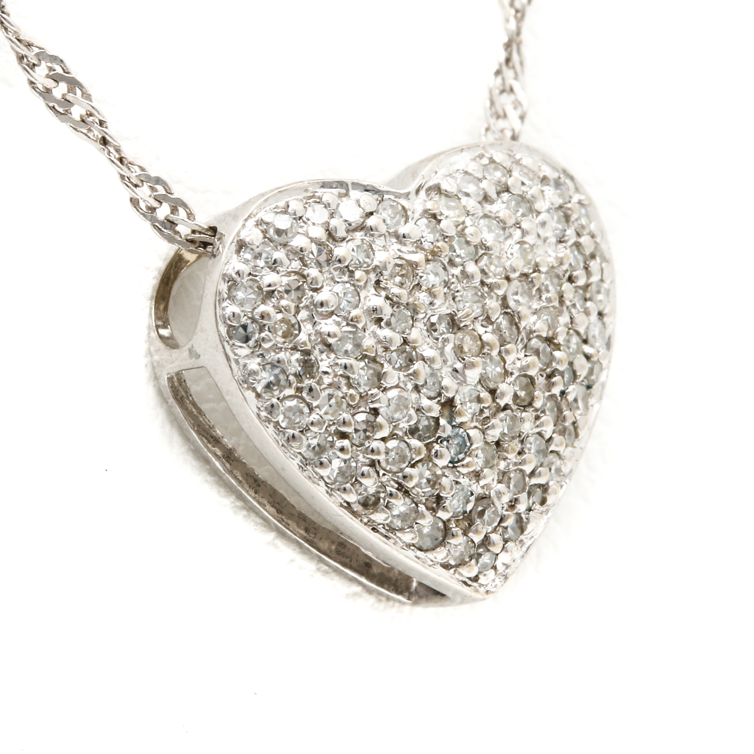 14K White Gold Diamond Heart Necklace