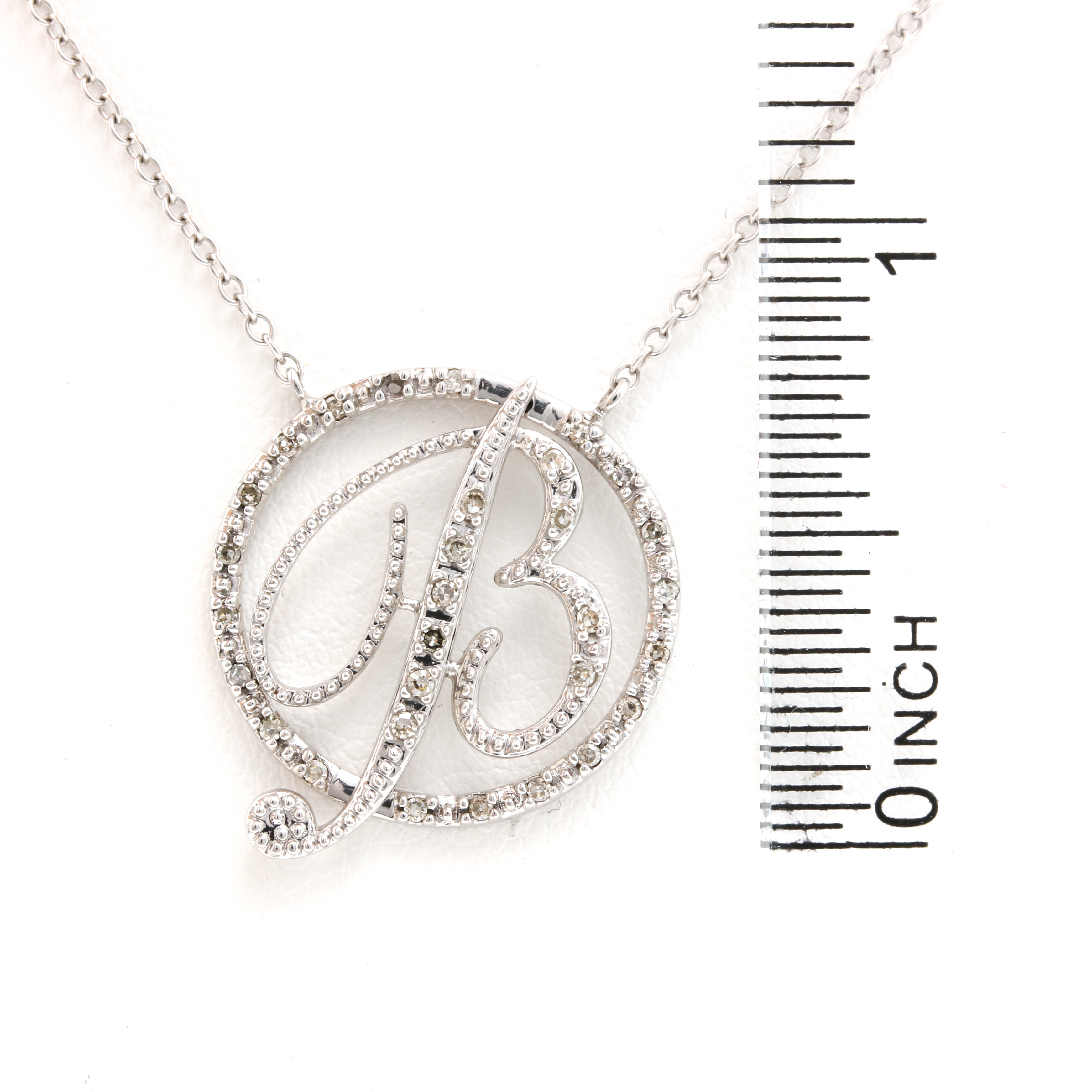 14K White Gold Diamond "B" Necklace