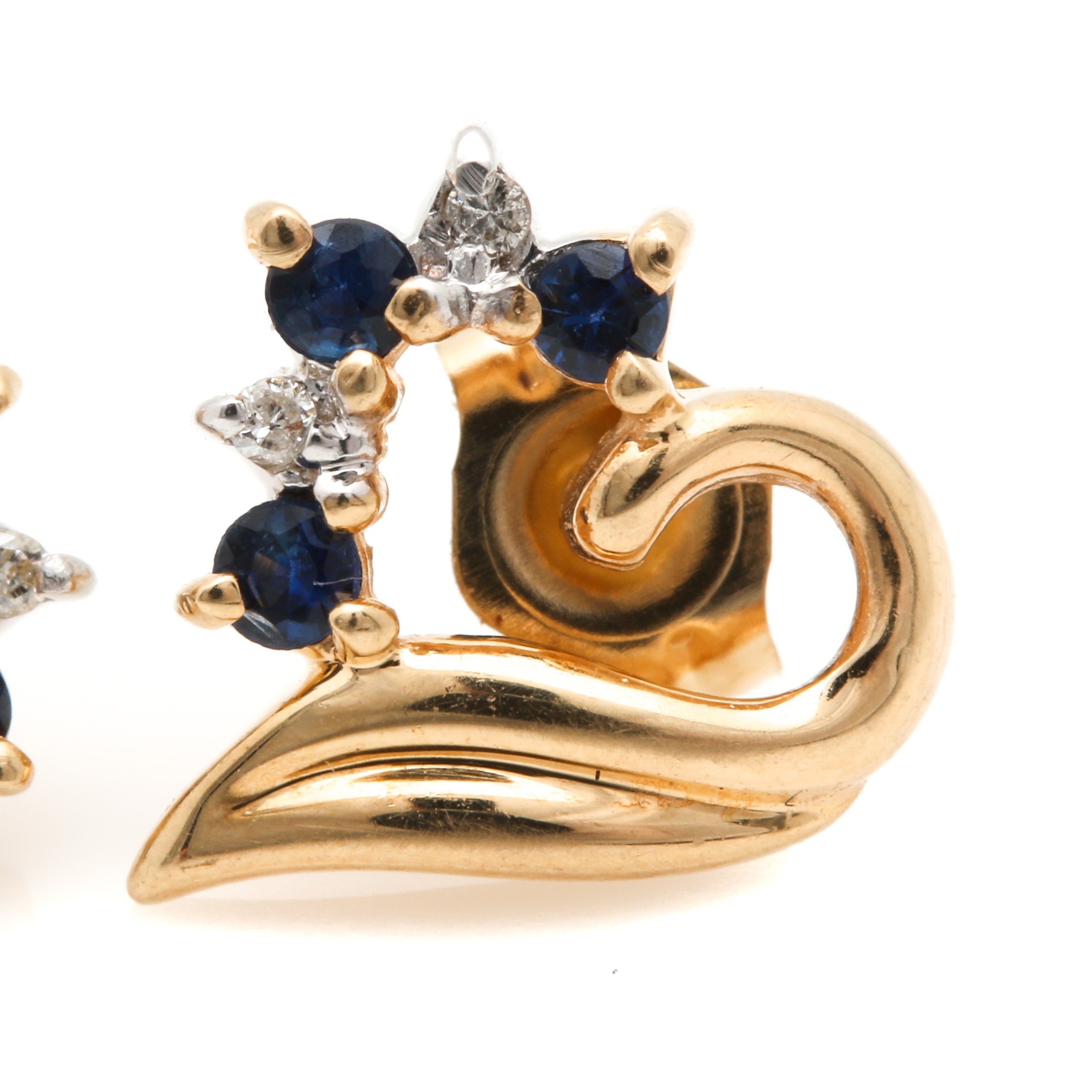 14K Yellow Gold Sapphire and Diamond Earrings