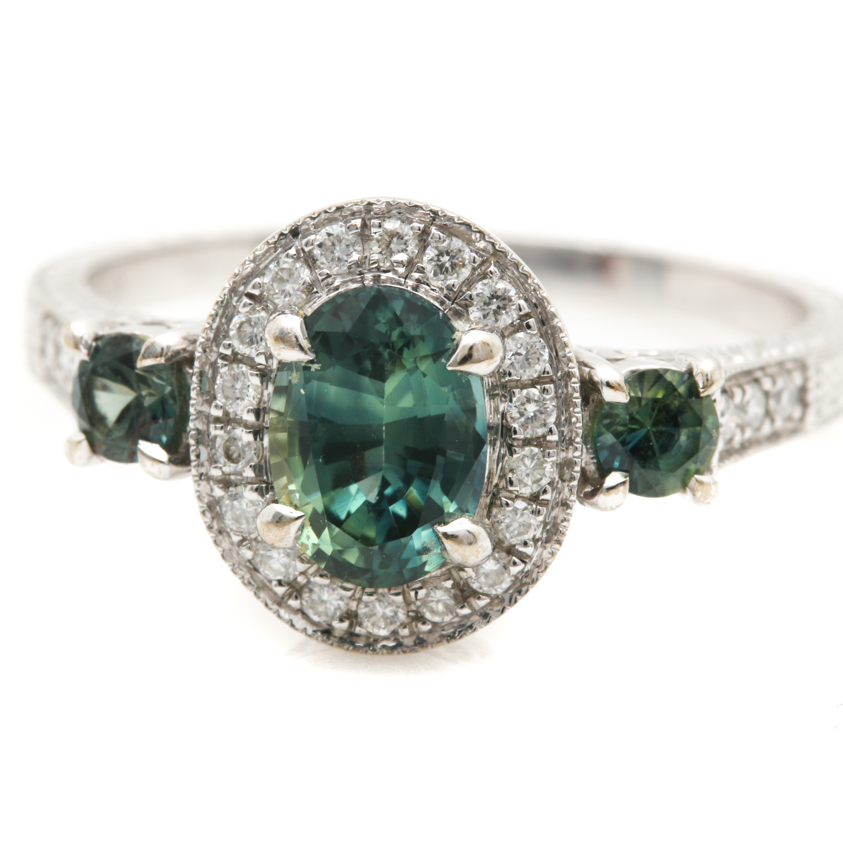 14K White Gold Sapphire and Diamond Ring