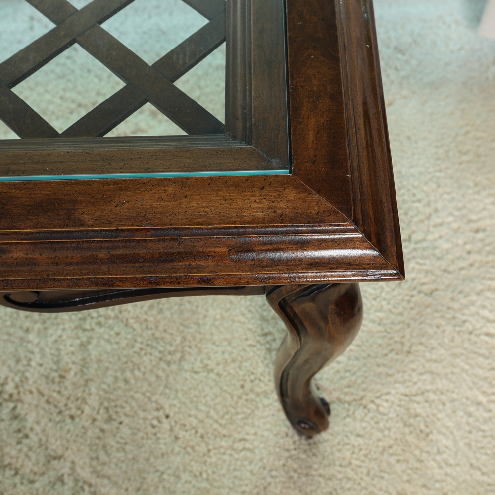 End Table with Lattice Detail and Glass Top